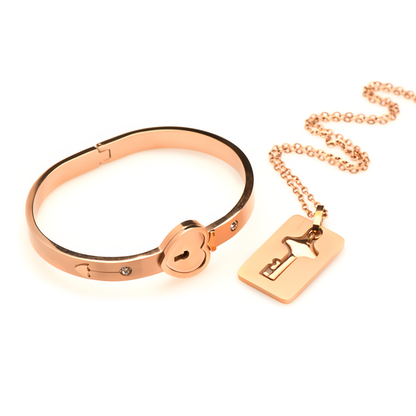 Locking Armband en Sleutel Ketting - Rose Gold