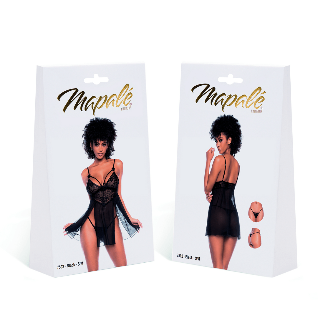 Babydoll Met Bloemenkant - Zwart S/M - Pleasureplay BabydollsMapalé