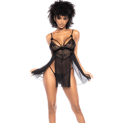 Babydoll Met Bloemenkant - Zwart S/M - Pleasureplay BabydollsMapalé