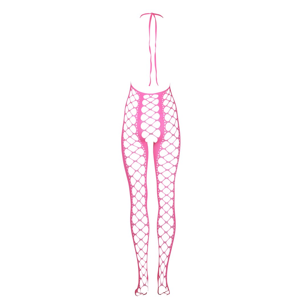 Bodystocking Met Halternek En Open Kruis - Roze - Pleasureplay BodystockingsOuch! by Shots