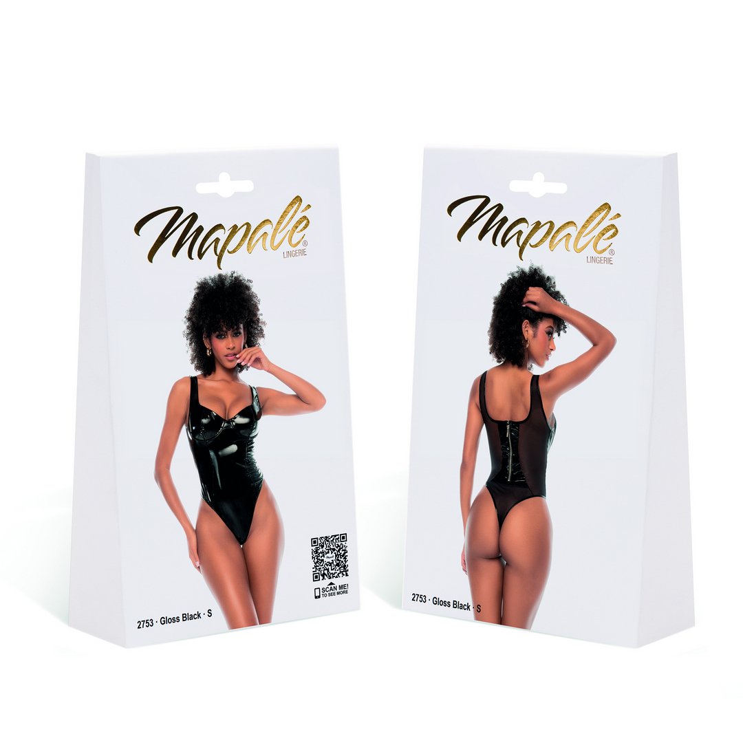 Bodysuit - Vinyl & Tule Zwart, Maat L - Pleasureplay Bodysuits TeddiesMapalé