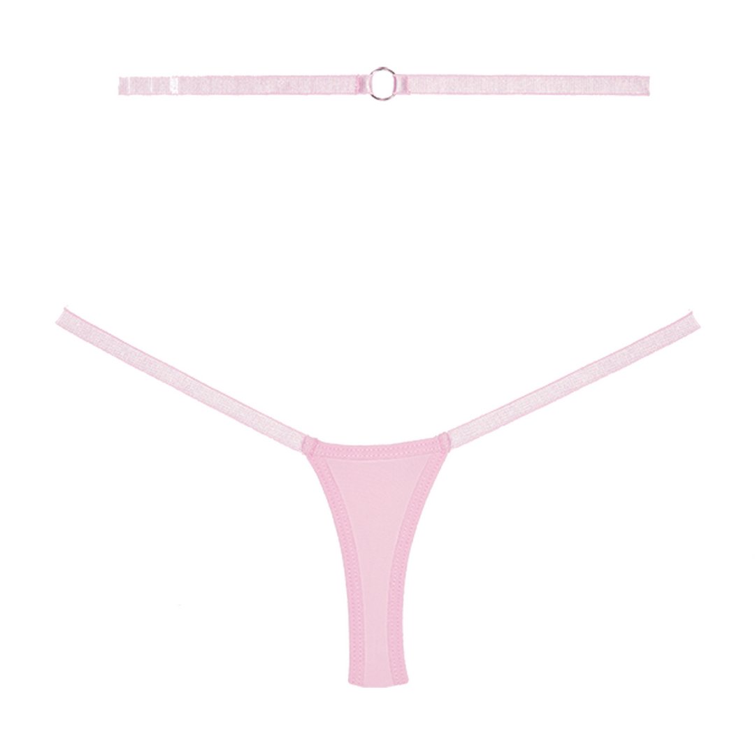 'Cherished Kant en Mesh String met Zilveren Details - Roze' - EroticToyzStrings en SlipjesAllure