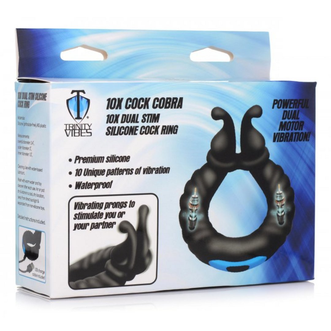 'Cobra Dual Stimulation Cockring - Silicone Zwart' - EroticToyzCockringenXR Brands