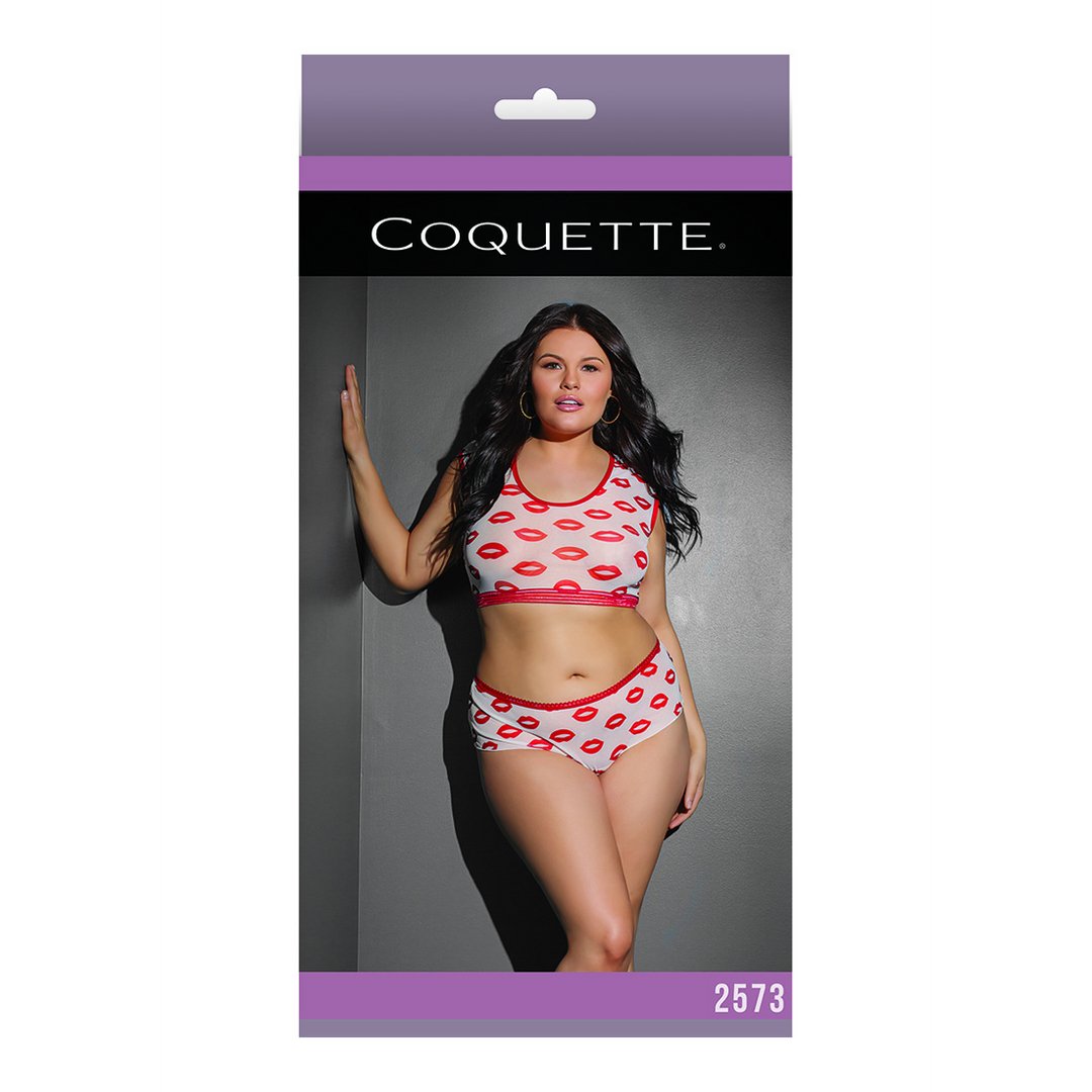 Crop Top and Shorts with Lip Print - Plus Size - EroticToyzProducten,Lingerie,Lingerie voor Haar,2 - Delige Set,Queen size,Outlet,,VrouwelijkCoquette