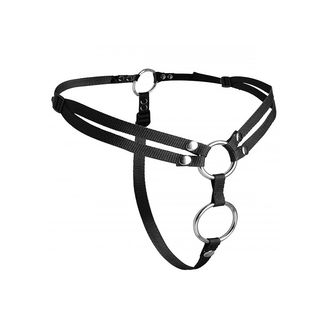 Double Penetration Strap - On Harnas - Zwart - Pleasureplay HarnassenXR Brands