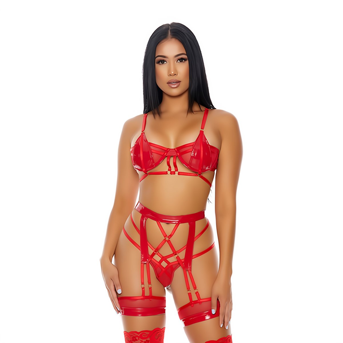 Forplay Lingerie Set XL - Met Strappy Details en Jarretelgordel - Zwart - EroticToyz3 - Delige SetForplay