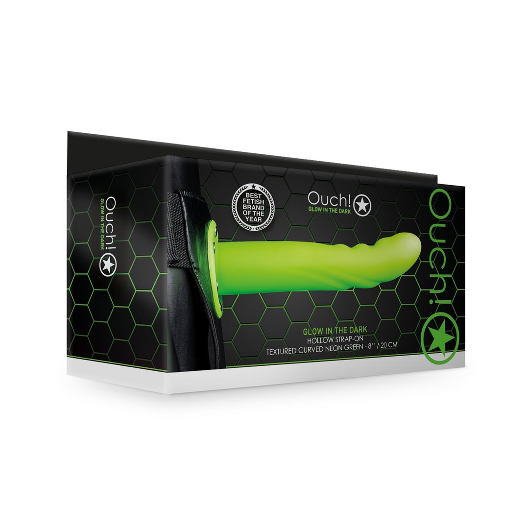 Glow in the Dark Textured Curved Hollow Strap - 20 cm - EroticToyzProducten,Toys,Toys voor Koppels,Voorbinddildo's,Dildos,Voorbinddildo's,Hol,,GeslachtsneutraalOuch! by Shots