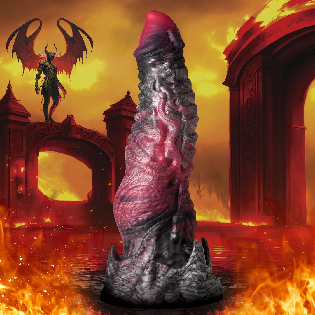 'Hades Silicone Dildo Medium - Zwart/Rood met Zuignap 21 cm' - EroticToyzNiet - Fallische Dildo'sXR Brands