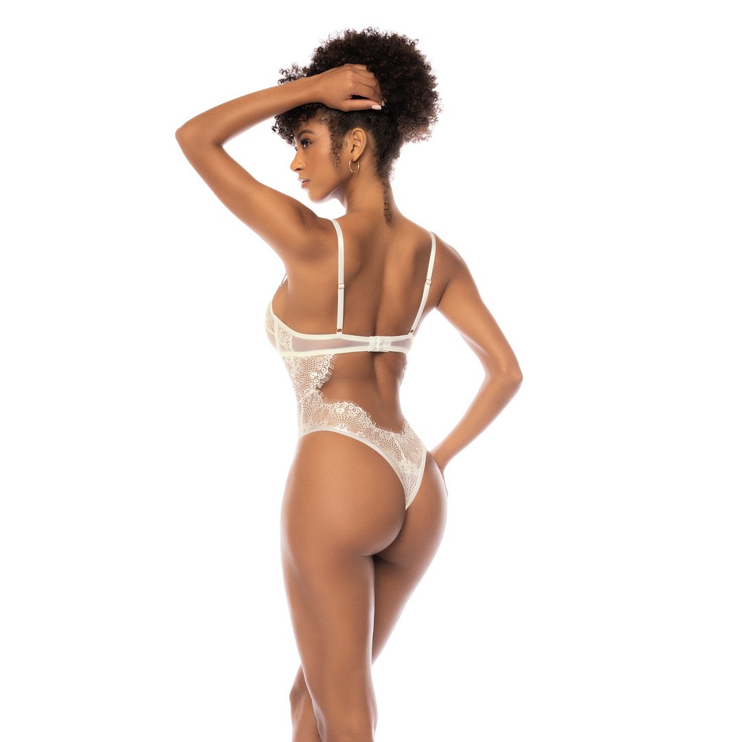 Bodysuit Transparant Wimperkant - Ivoor XL - Pleasureplay Bodysuits TeddiesMapalé