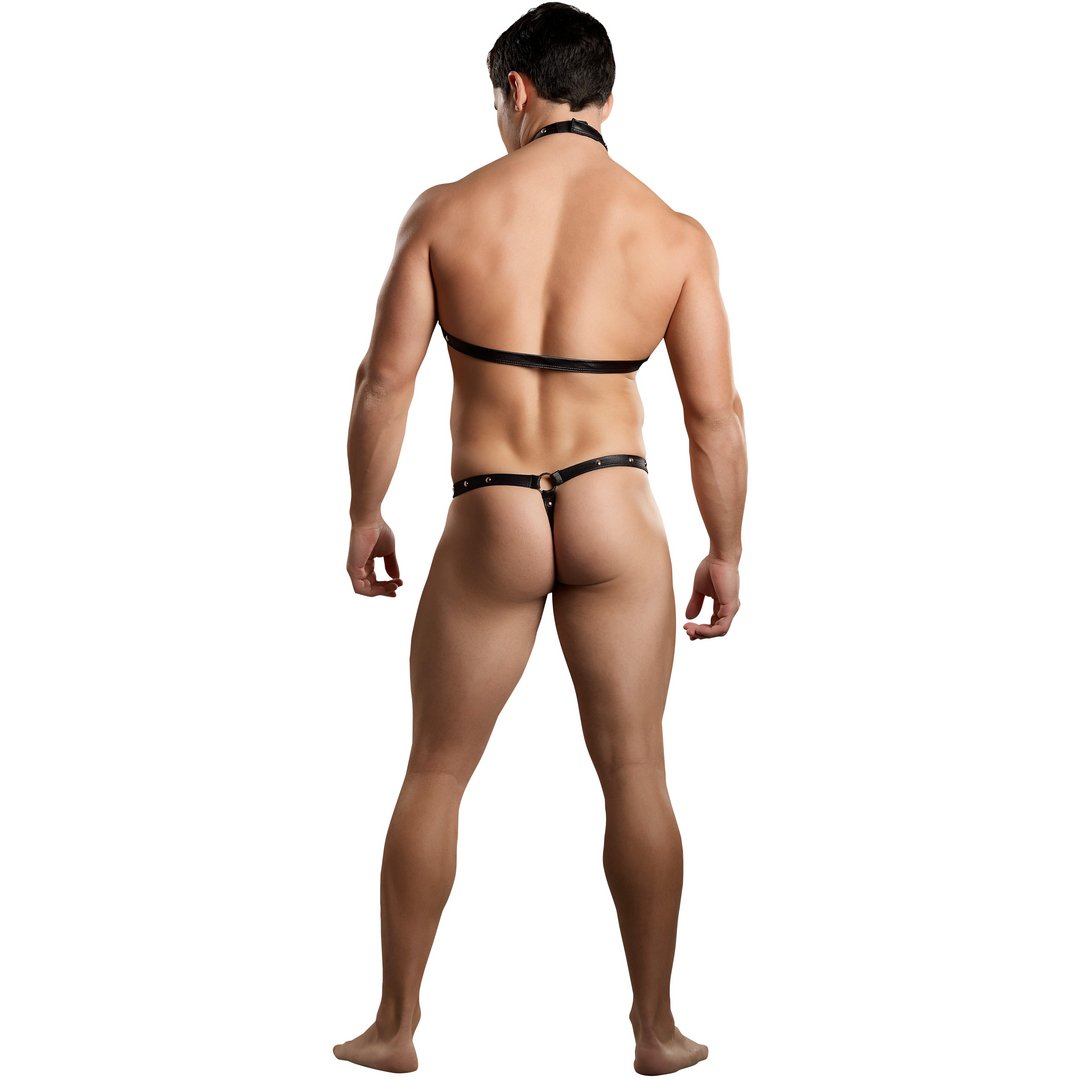 Male Power Gladiator Thong Met Harnas en Choker - Zwart (S/M) - EroticToyzStringsMale Power