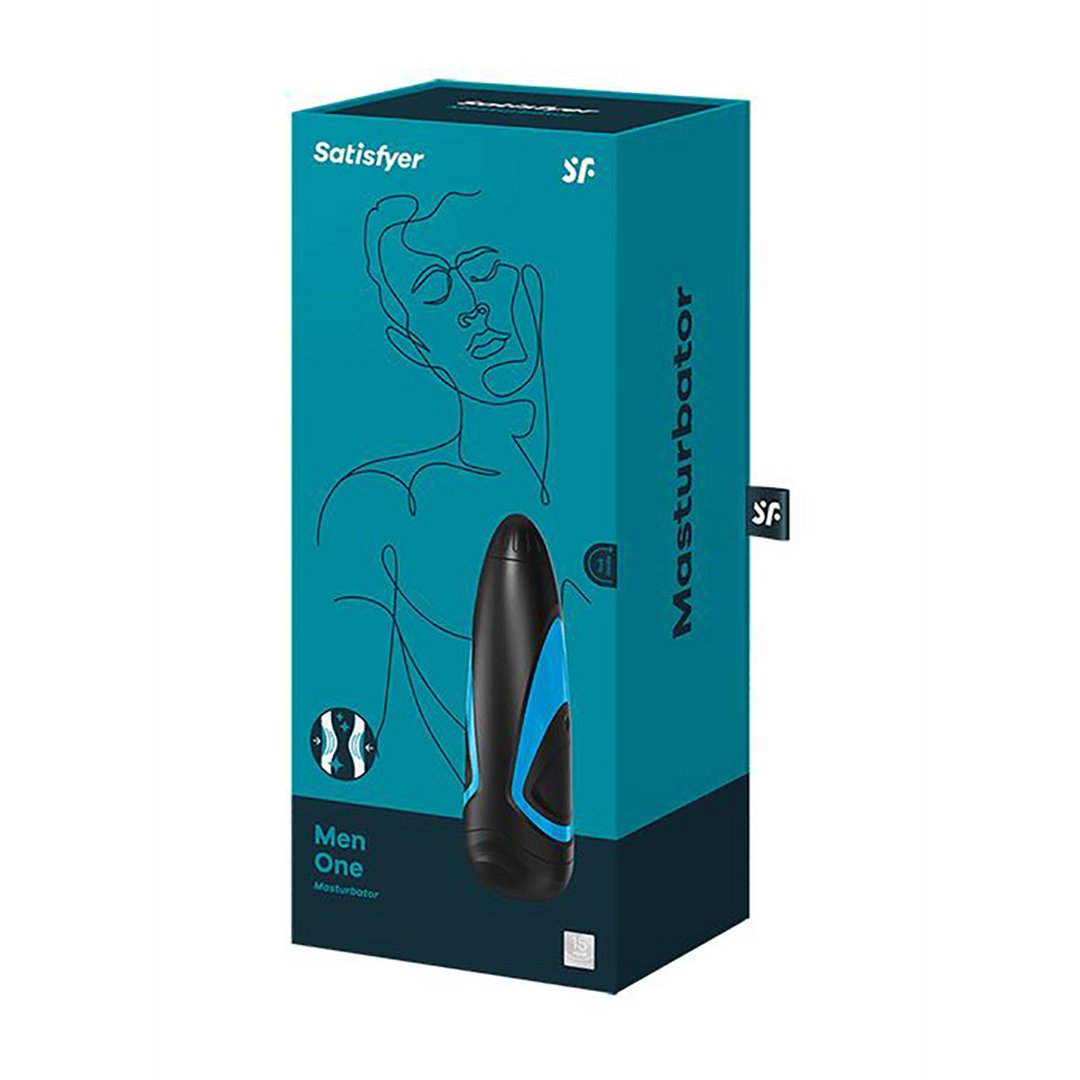 'Men One Masturbator met Drukregelaar - Zwart/Blauw' - EroticToyzHandmatige MasturbatorSatisfyer