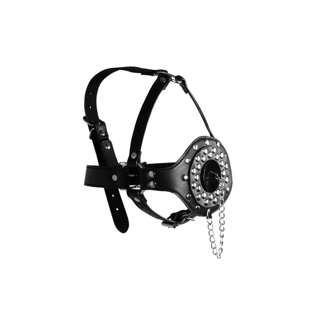 Open Mond Gag Hoofdharnas met Plug Stopper - Zwart Leren BDSM Accessoire - EroticToyzProducten,Toys,Fetish,Gags,Maskers,Gezichtsmasker,,Ouch! by Shots