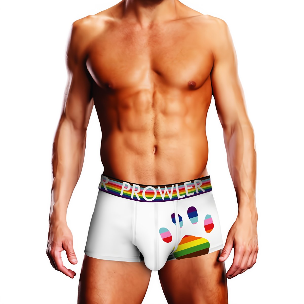 Oversized Paw Trunk - L - Wit met Progress Pride Tailleband - EroticToyzProducten,Lingerie,Lingerie voor Hem,Boxershorts,,MannelijkProwler