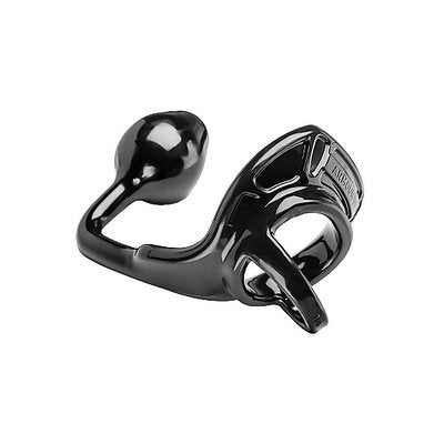 Perfect Fit Armor Tug Lock Cockring met Balriem en Buttplug - Medium Zwart - EroticToyzCockringenPerfectFitBrand