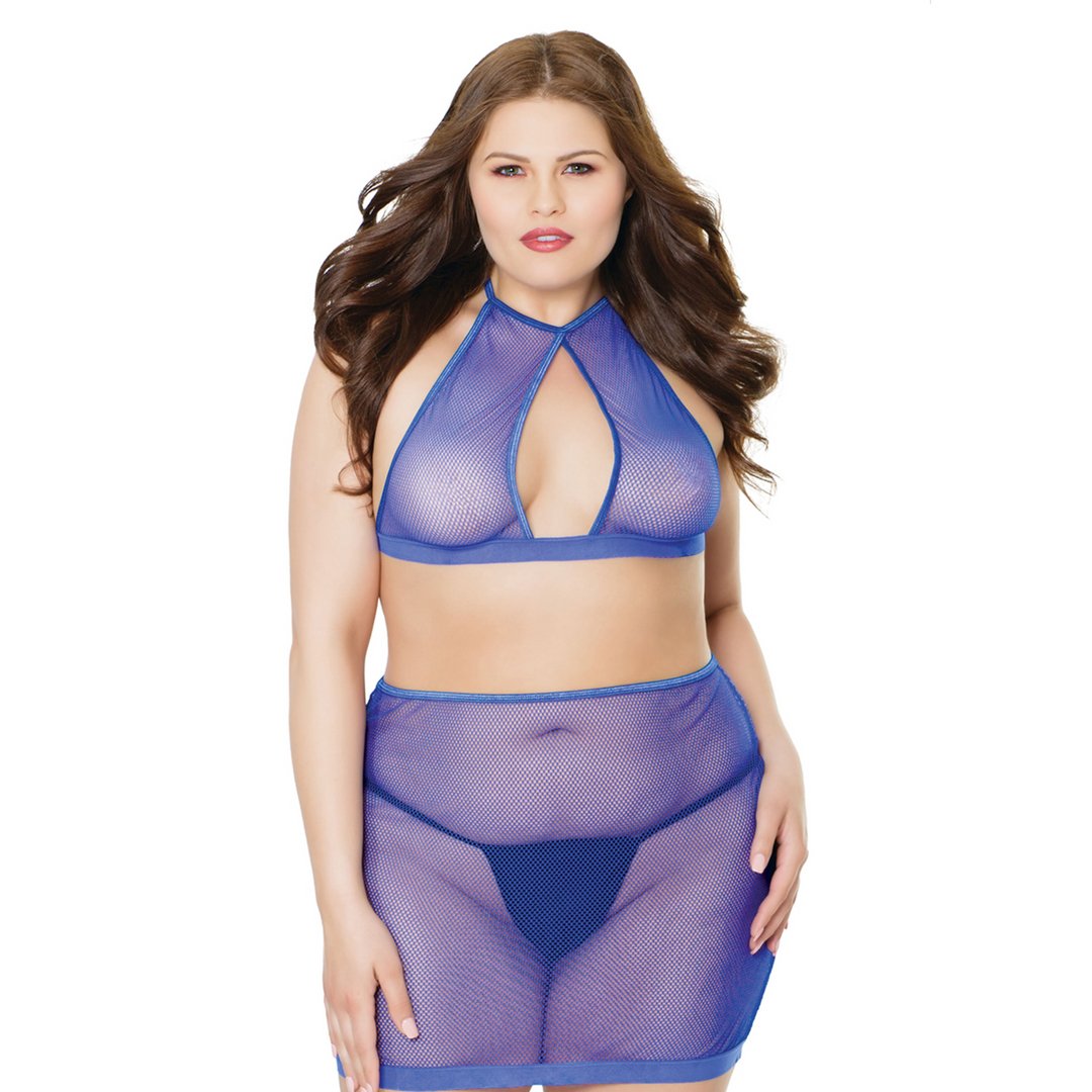 Plus Size Fishnet Set met Verstelbare Bandjes - Zwart - EroticToyzQueen sizeCoquette