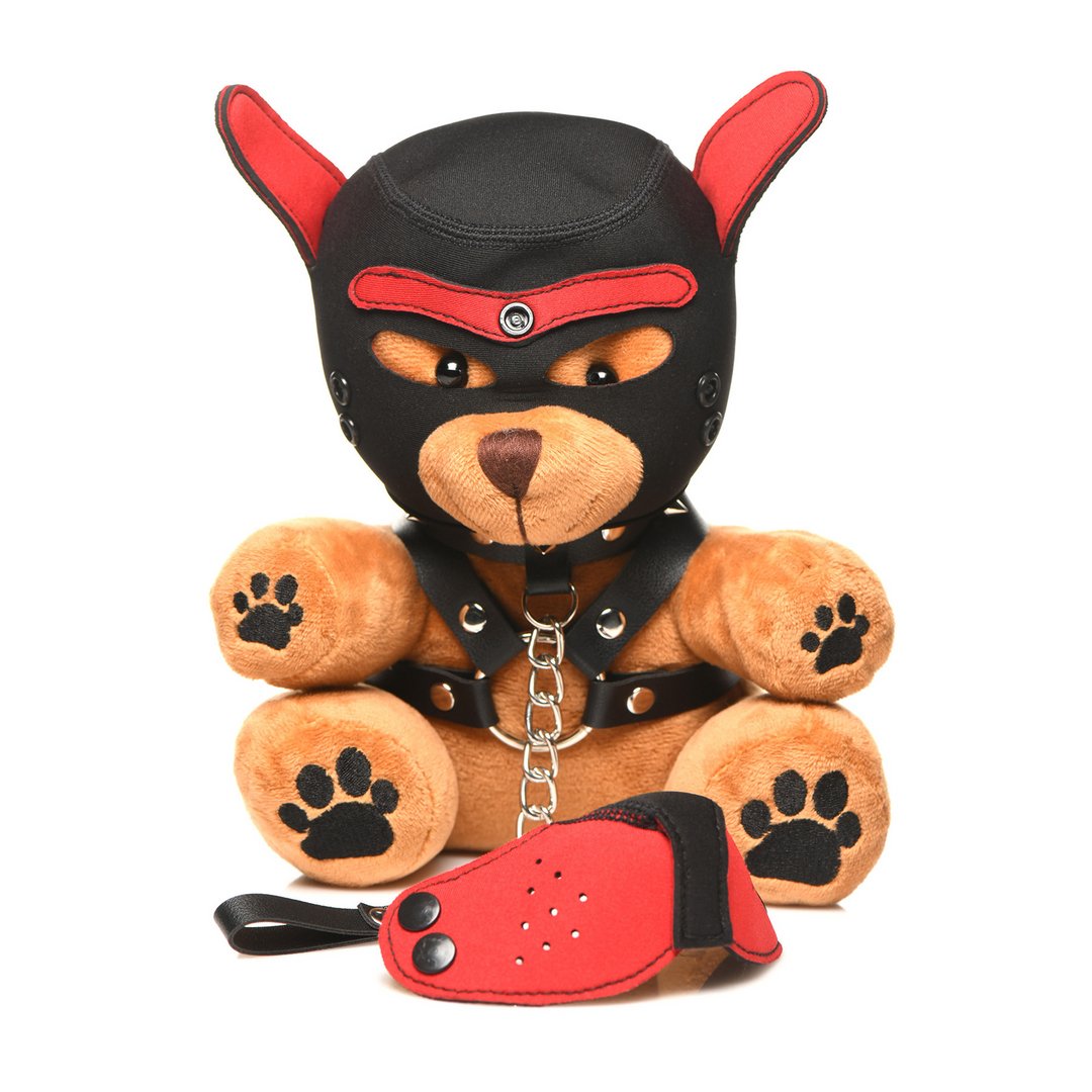 Pup Bear Knuffelbeer met Bondage Harnas - 22,9 cm - Bruin/Neopreen - EroticToyzFeestartikelenXR Brands