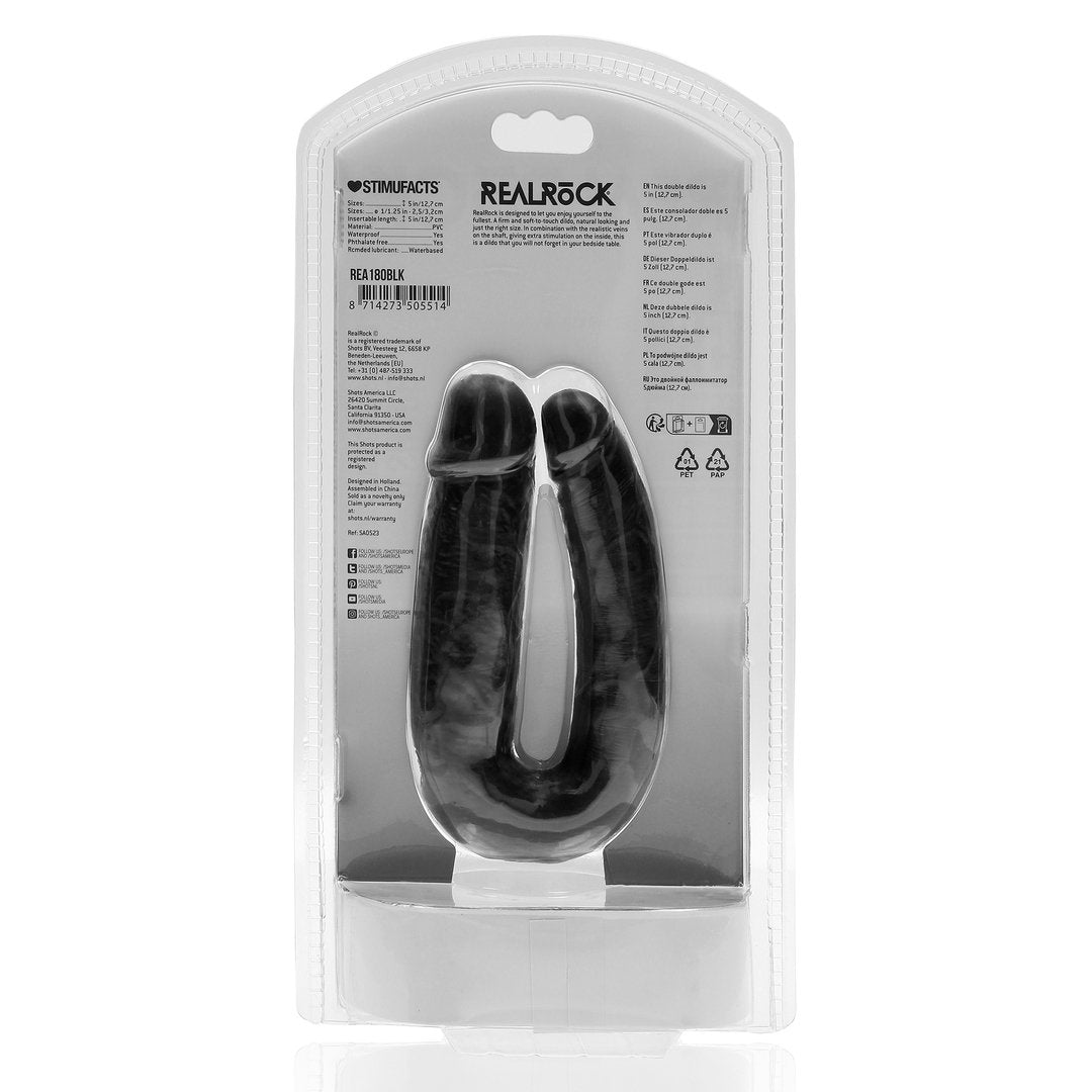 RealRock U Shaped Dubbele Dildo 12,7 cm - Zwart - EroticToyzDubbele Dildo'sRealRock by Shots