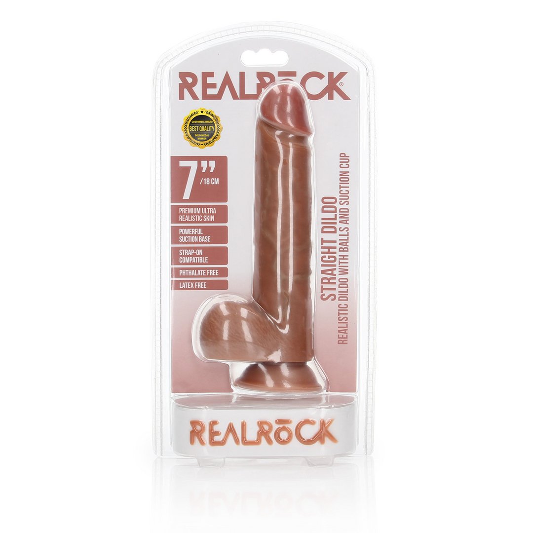 Rechte Realistische Dildo met Ballen en Krachtige Zuignap - 18 cm - EroticToyzProducten,Toys,Dildos,Realistische Dildo's,,GeslachtsneutraalRealRock by Shots