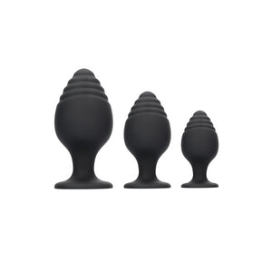 Set Ribbel Buttplug - Zwart - EroticToyzProducten,Toys,Anaal Toys,Buttplugs Anale Dildo's,Buttplugs Anale Dildo's Niet Vibrerend,,GeslachtsneutraalOuch! by Shots