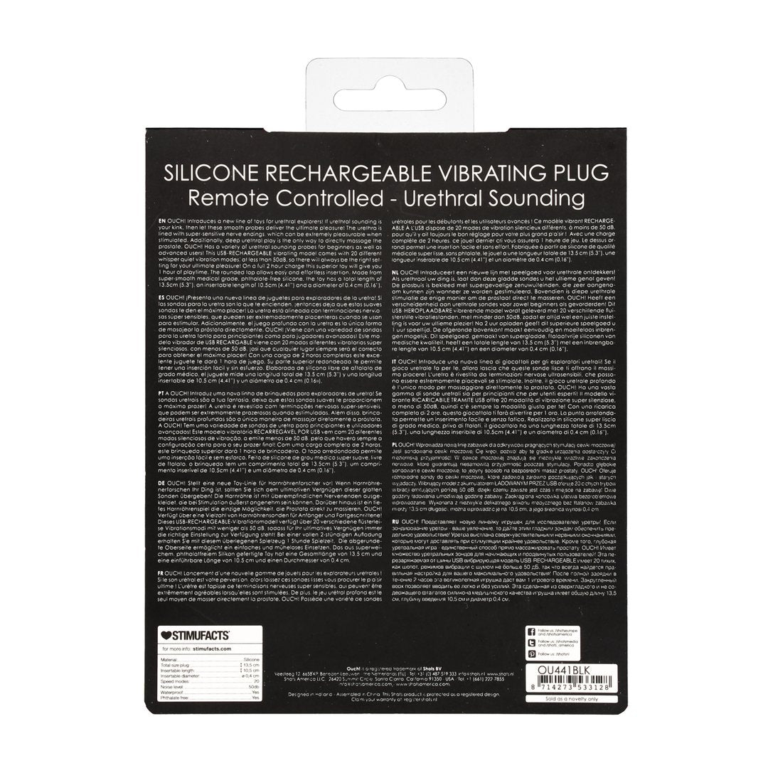 Siliconen Oplaadbare Vibrerende Plug met Afstandsbediening voor Ultiem Genot - EroticToyzProducten,Toys,Toys voor Mannen,Urethrale Toys,,MannelijkOuch! by Shots