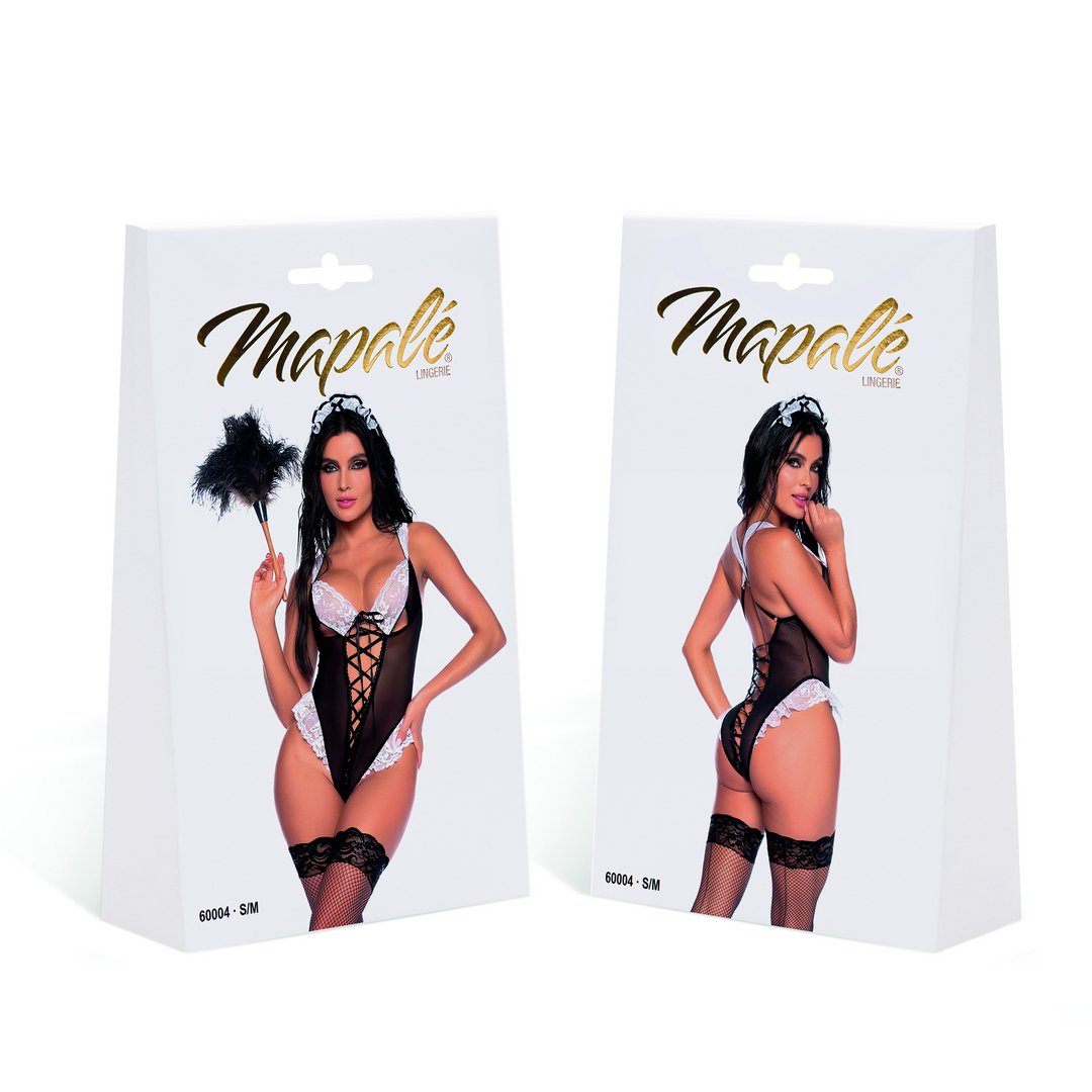 Franse Meid Kostuum - Zwart/Wit - S/M - Pleasureplay KostuumsMapalé