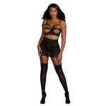 Verleidelijke Strappy Open Cup Beha en Jarretel Rok Set - L - Zwart - EroticToyzProducten,Lingerie,Lingerie voor Haar,2 - Delige Set,,VrouwelijkDreamgirl