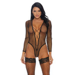 Verleidelijke Visnet Teddy Met Lange Mouwen - Zwart XL - EroticToyzBodysuits TeddiesForplay